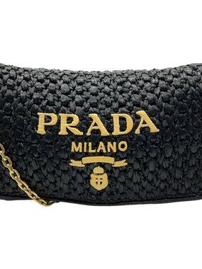 Prada Black Crochet Raffia Shoulder Bag